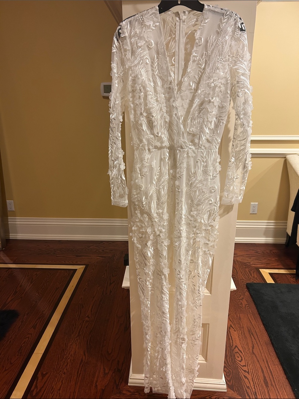 White Long-Sleeve Embroidered Maxi Dress
